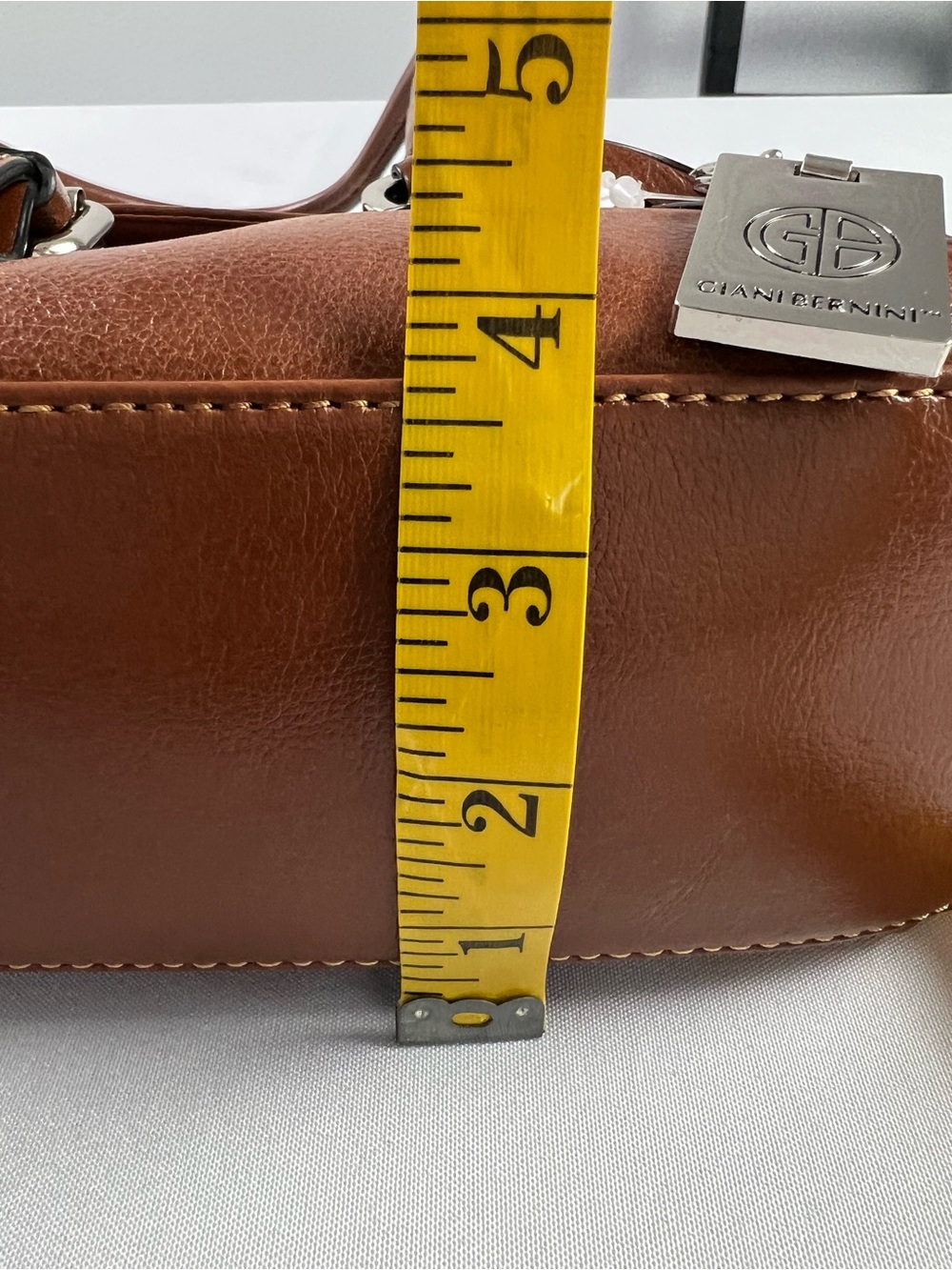 Giani Bernini Big Buckle Brown Tobacco Glazed Leather Baguette Shoulder Purse - Picture 14 of 14